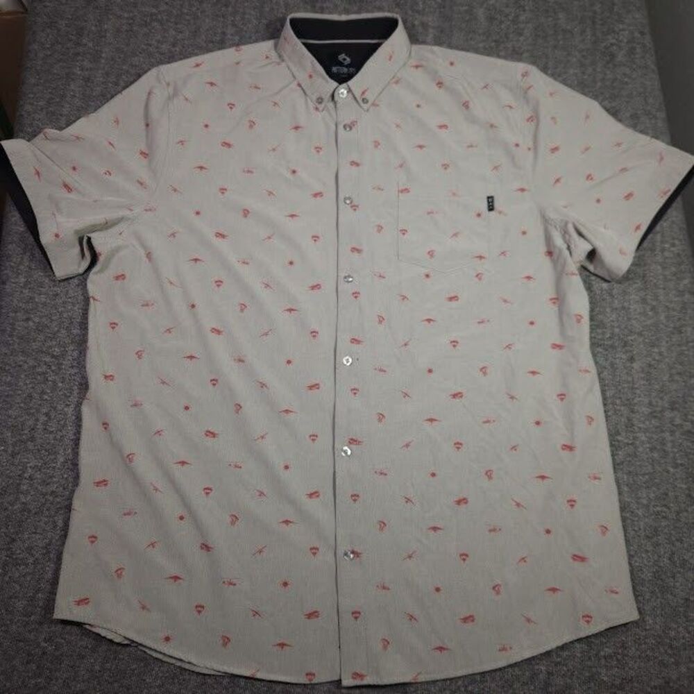EAA Pattern Ops Airplane Print Button Down Short Sleeve Shirt Gray XXL Stretch